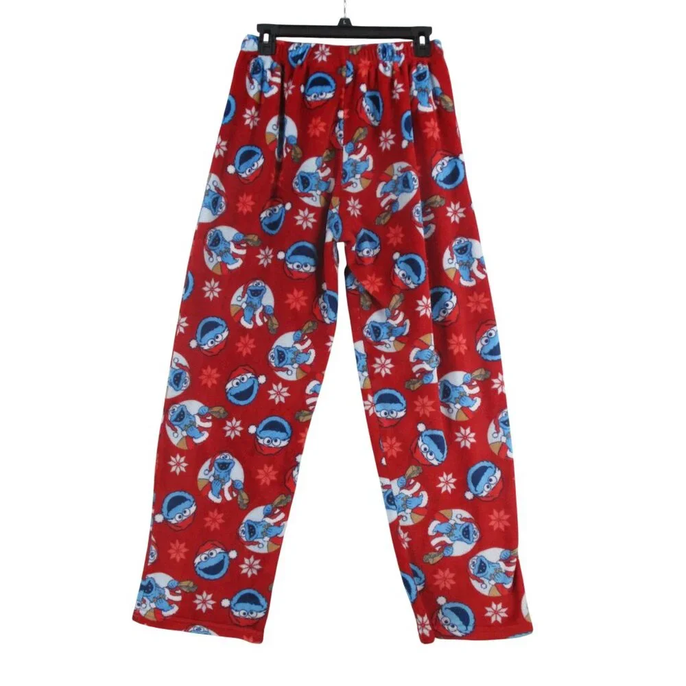 Sesame Street‎ Red Fleece Pajama Pants With Cookie Monster & Snowflakes Small